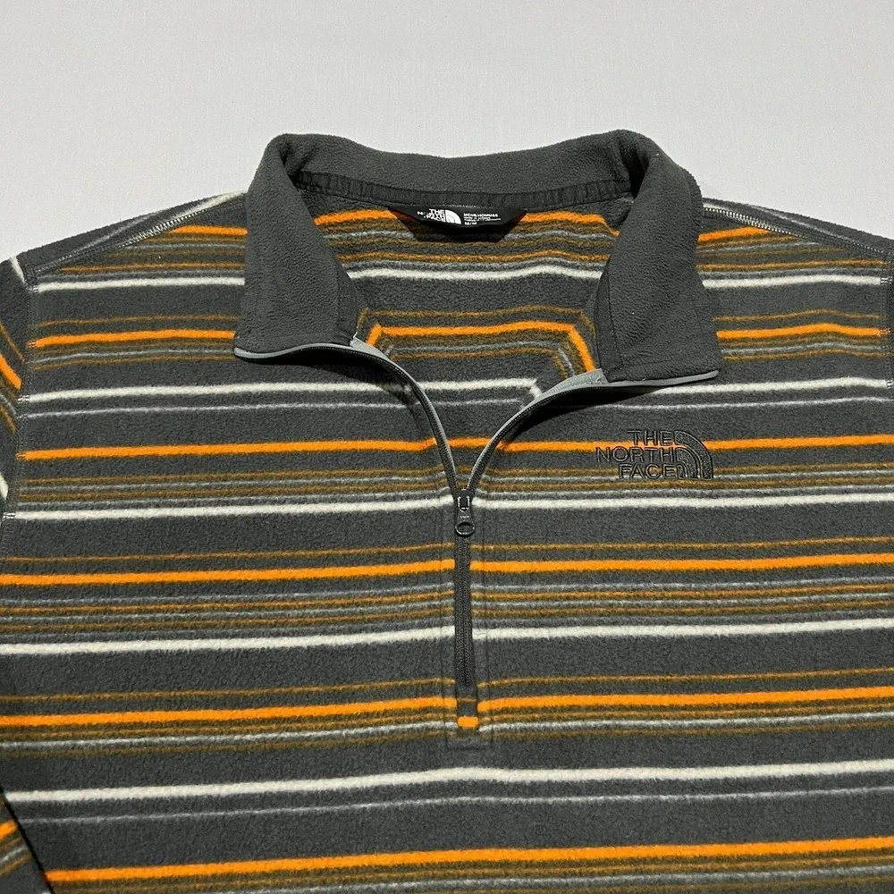 The North Face Mens Brown Multi Striped Fleece 1/4-Zip Pullover Sweatshirt M